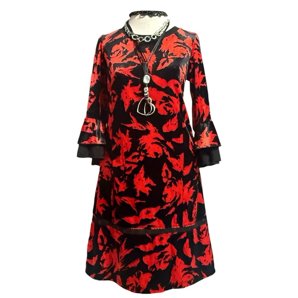 Abstract Floral Whimsigoth Velvet Tiered Bell Sleeve Rabbit Rabbit Rabbit Design
